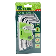 Набор ключей имбусовых HEX Сибртех, 2–12 мм, 45x, закаленные, 9 шт., короткие, никель.