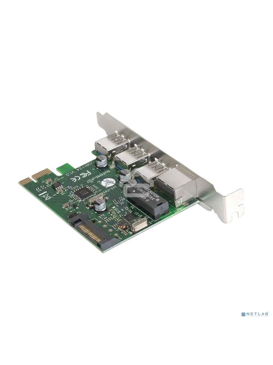 Контроллер сетевой ExeGate EXE-361 PCI-E 2.0, 3*USB3.0 ext + LAN UTP 1000Mbps, раз.доп.пит.OEM)
