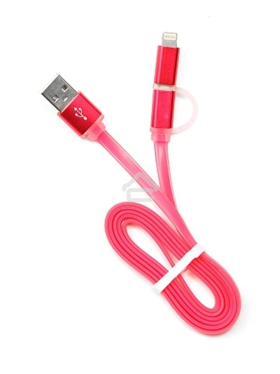 Кабель USB 2.0 Cablexpert CC-mAPUSB2pk1m, AM/microBM 5P - iPhone lightning, 1м, комбо кабель, алюминиевые разъемы, розовый, блистер