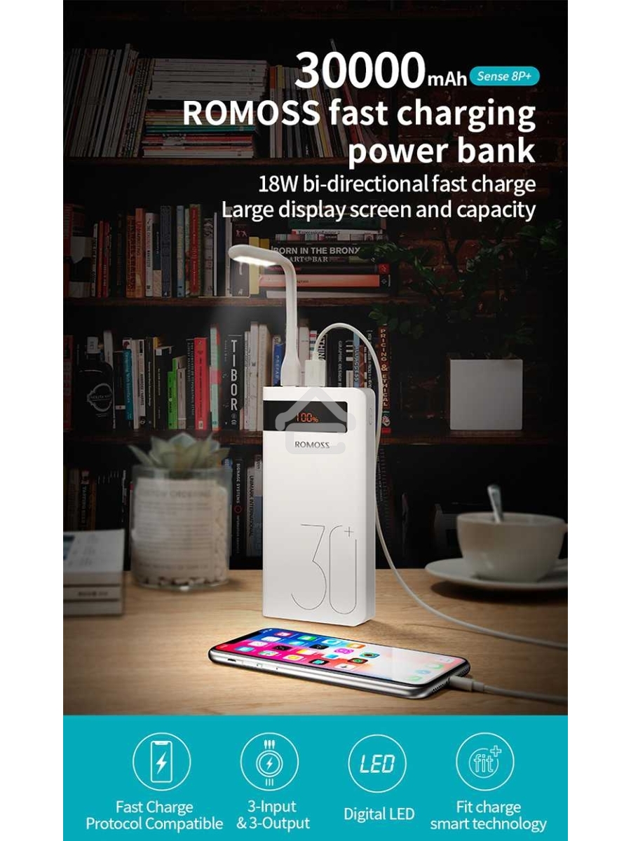 Мобильный аккумулятор Romoss PHP30 Pro (Sense 8P+) Li-Pol 30000mAh 3A+2.1A белый 2xUSB