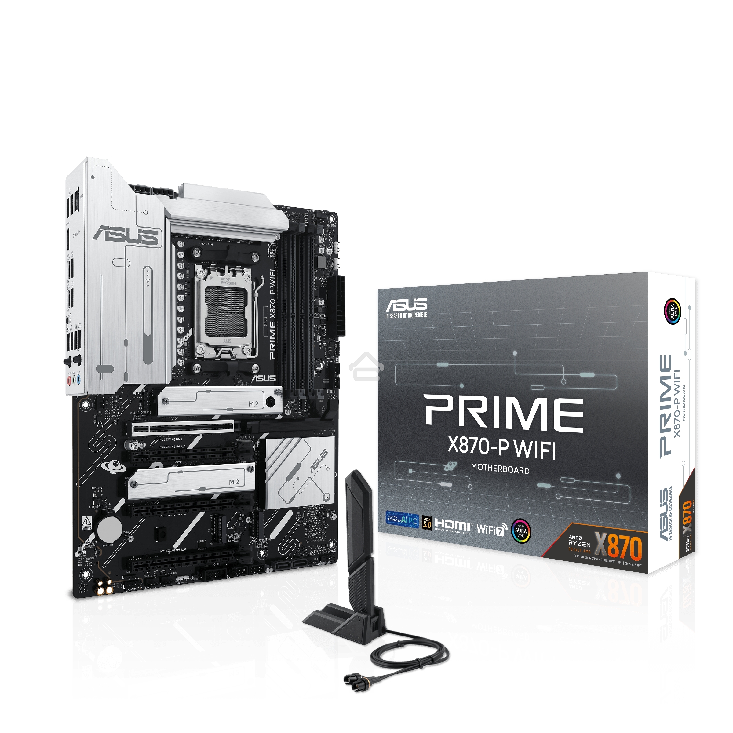 Материнская плата ASUS PRIME X870-P WIFI, AM5, AMD X870, 4xDDR5, 2xSATA, 4xM.2, 1xPCI-E 5.0 x16, 2xPCI-E 4.0 x1, 1xHDMI, 2xUSB-C, 1x 2.5Gb LAN, 4xUSB-A 3.2 Gen 1, 1xUSB-A 3.2 Gen 2, 4xUSB-A 2.0, 3x3.5 мм, 7.1, 1xWi-Fi 7, ATX
