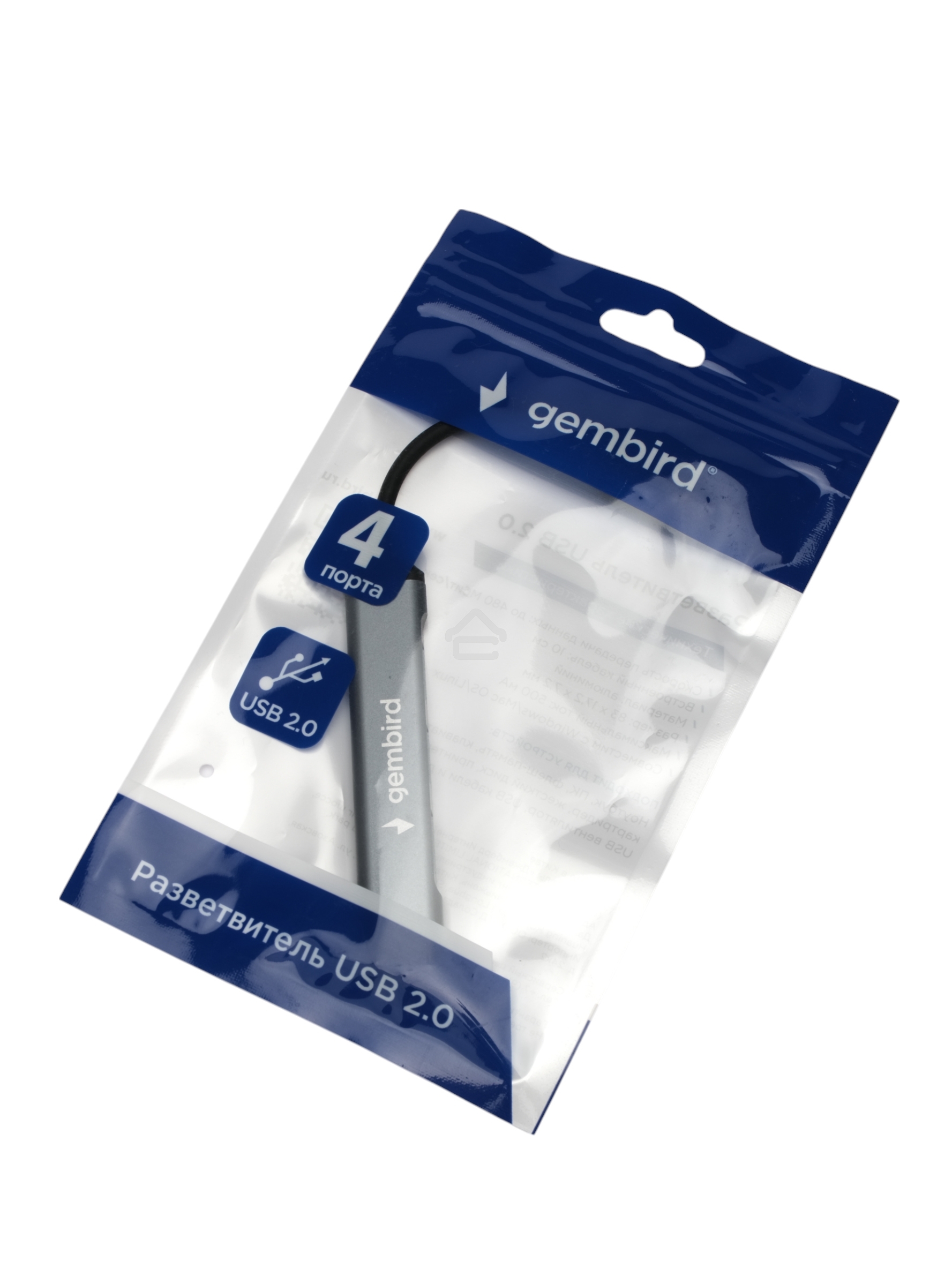 Разветвитель USB2.0 Gembird UHB-C203, 4xUSB2.0, кабель USB 10см, алюминий, пакет