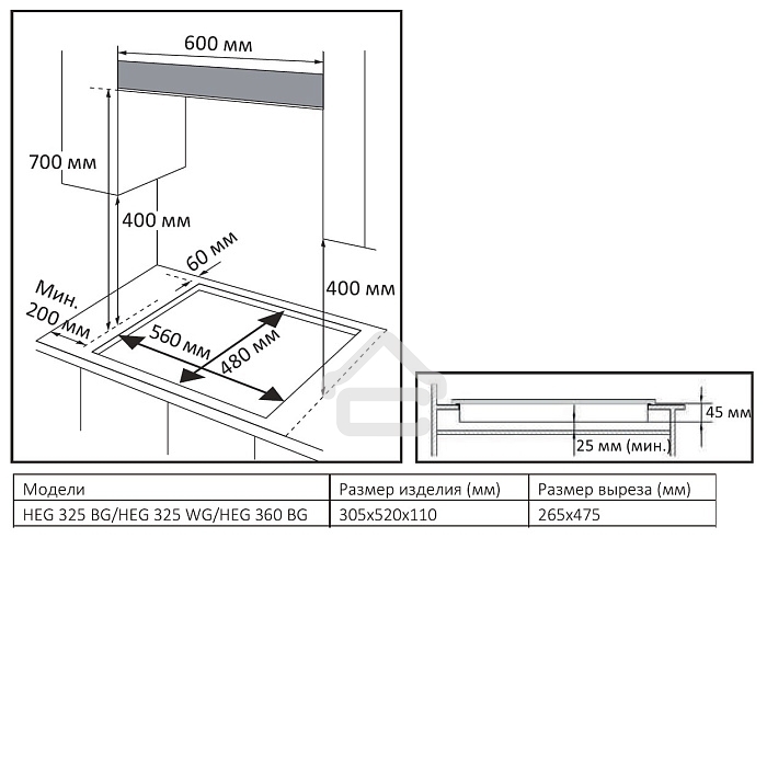 Газовая варочная панель EVELUX HEG 360 BG, Hi-Tech, 30 см, 2 конфорки, газ-контроль, электроподжиг, черный