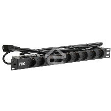 Блок 9 розеток DIN49440 (нем. cтанд.) 1U, шнур 2м вилка IEC 320 C14, профиль из ПВХ, черный PDU 9 розеток DIN49440 (нем. cтанд.) 1U, шнур 2м вилка IEC 320 C14, профиль из ПВХ, черный