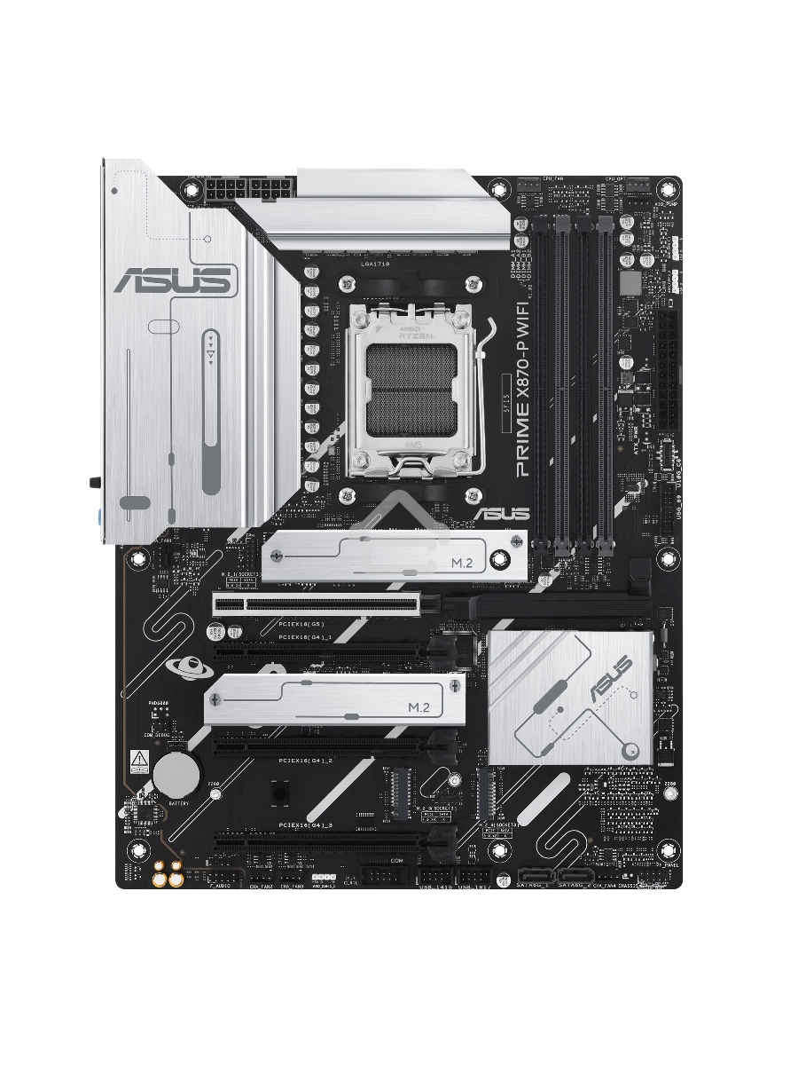 Материнская плата ASUS PRIME X870-P WIFI, AM5, AMD X870, 4xDDR5, 2xSATA, 4xM.2, 1xPCI-E 5.0 x16, 2xPCI-E 4.0 x1, 1xHDMI, 2xUSB-C, 1x 2.5Gb LAN, 4xUSB-A 3.2 Gen 1, 1xUSB-A 3.2 Gen 2, 4xUSB-A 2.0, 3x3.5 мм, 7.1, 1xWi-Fi 7, ATX