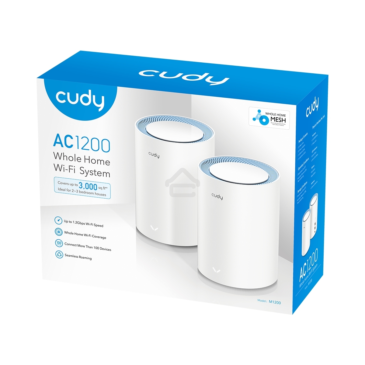 Бесшовный Mesh роутер Cudy M1200 (M1200 2-PACK) AC1200 Wi-Fi белый (упак.:2шт)