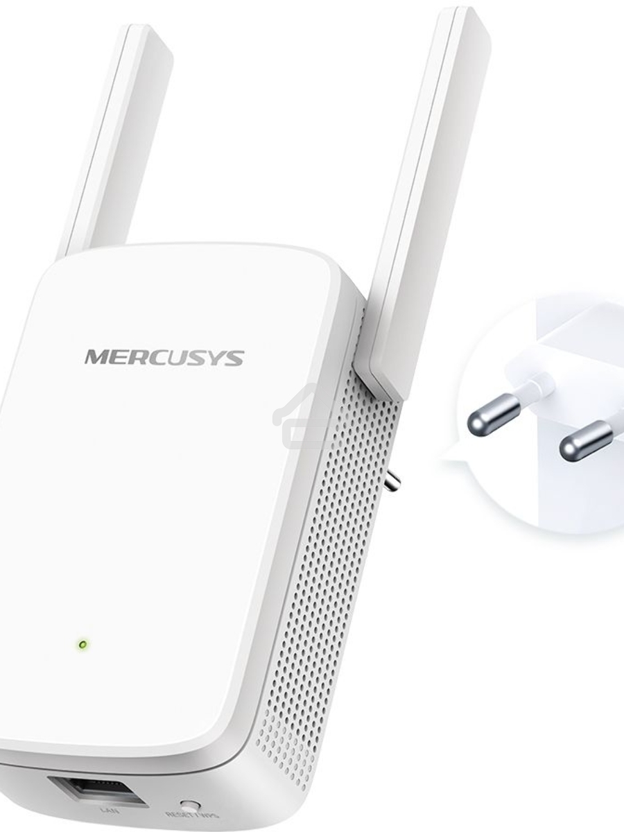 Усилитель сигнала Mercusys ME30 AC1200 Wi-Fi Range Extender, 300 Mbps at 2.4 GHz + 867 Mbps at 5 GHz, 1 x 10/100 LAN, 2× Fixed External Antennas, Wall Plugged, WPS/Reset Button, Signal Indicator, Range Extender/Access Point mode, Adaptive Path Selection