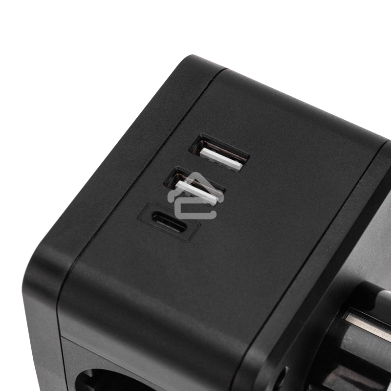 Двойник электрический Rexant Куб 16А с заземлением + 2хUSB-A 2,4А + USB Type-C 3А с ночной подсветкой, черный
