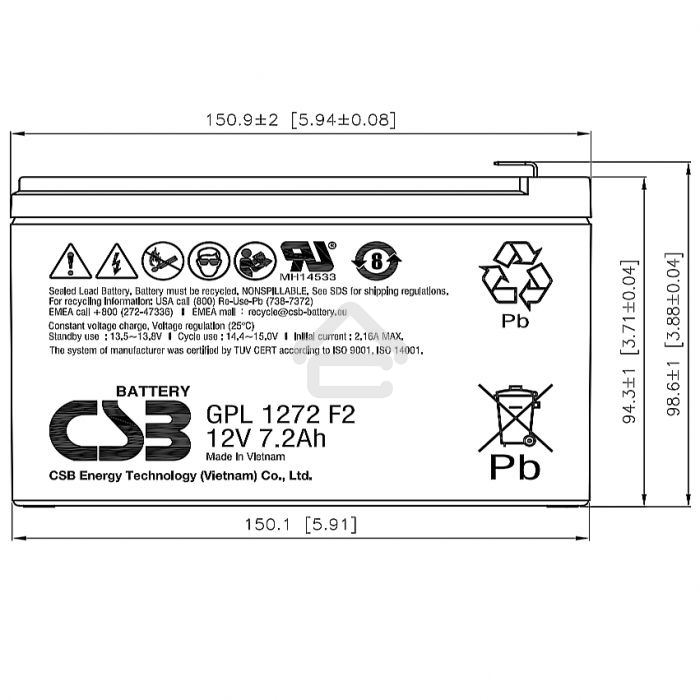 Аккумулятор CSB GPL1272 F2FR (12V 7.2Ah )