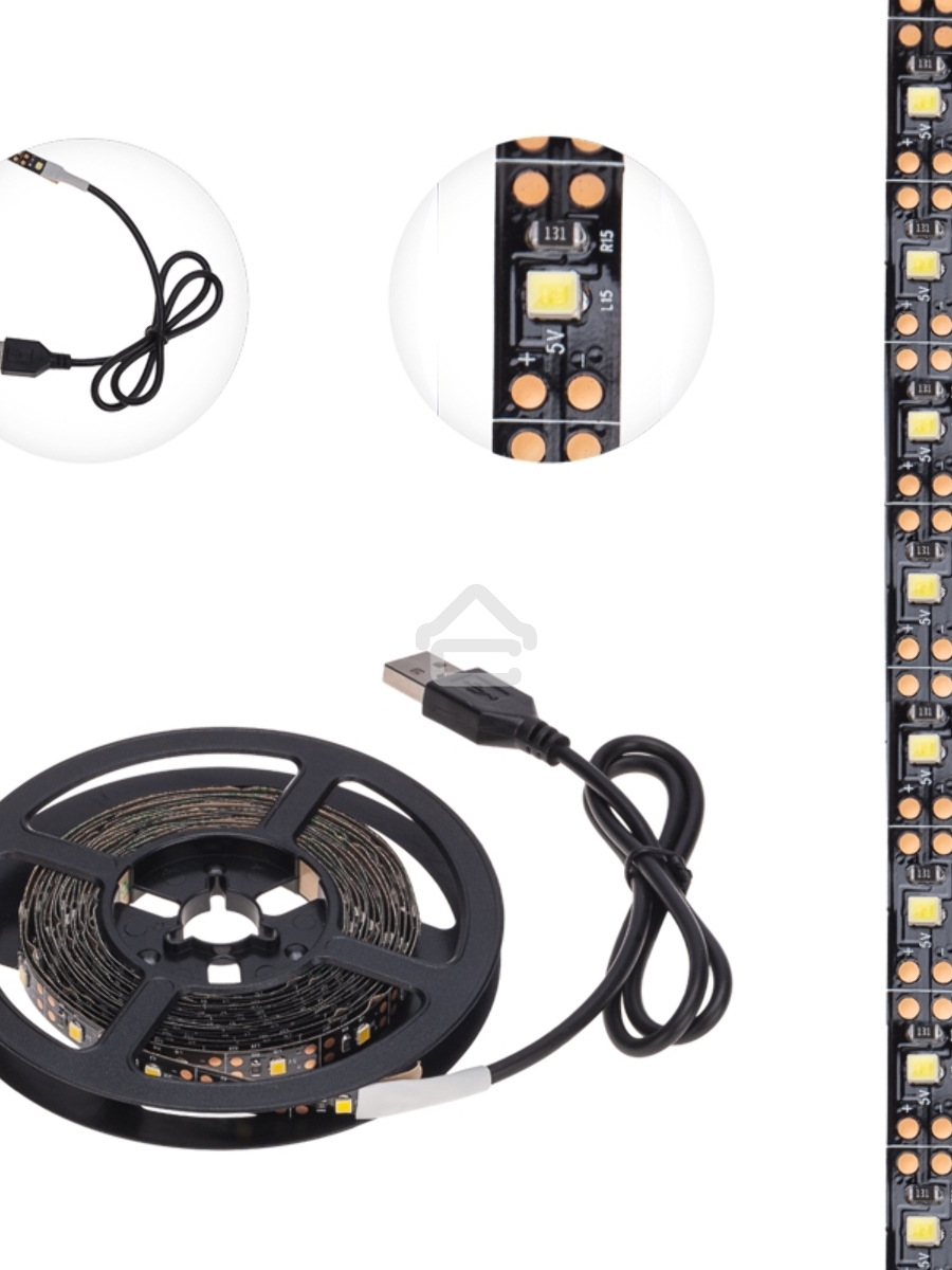 Лента LED с USB-коннектором 5 В IP23 SMD 2835 60 LED/м 3 м теплый белый (2700 K) LAMPER