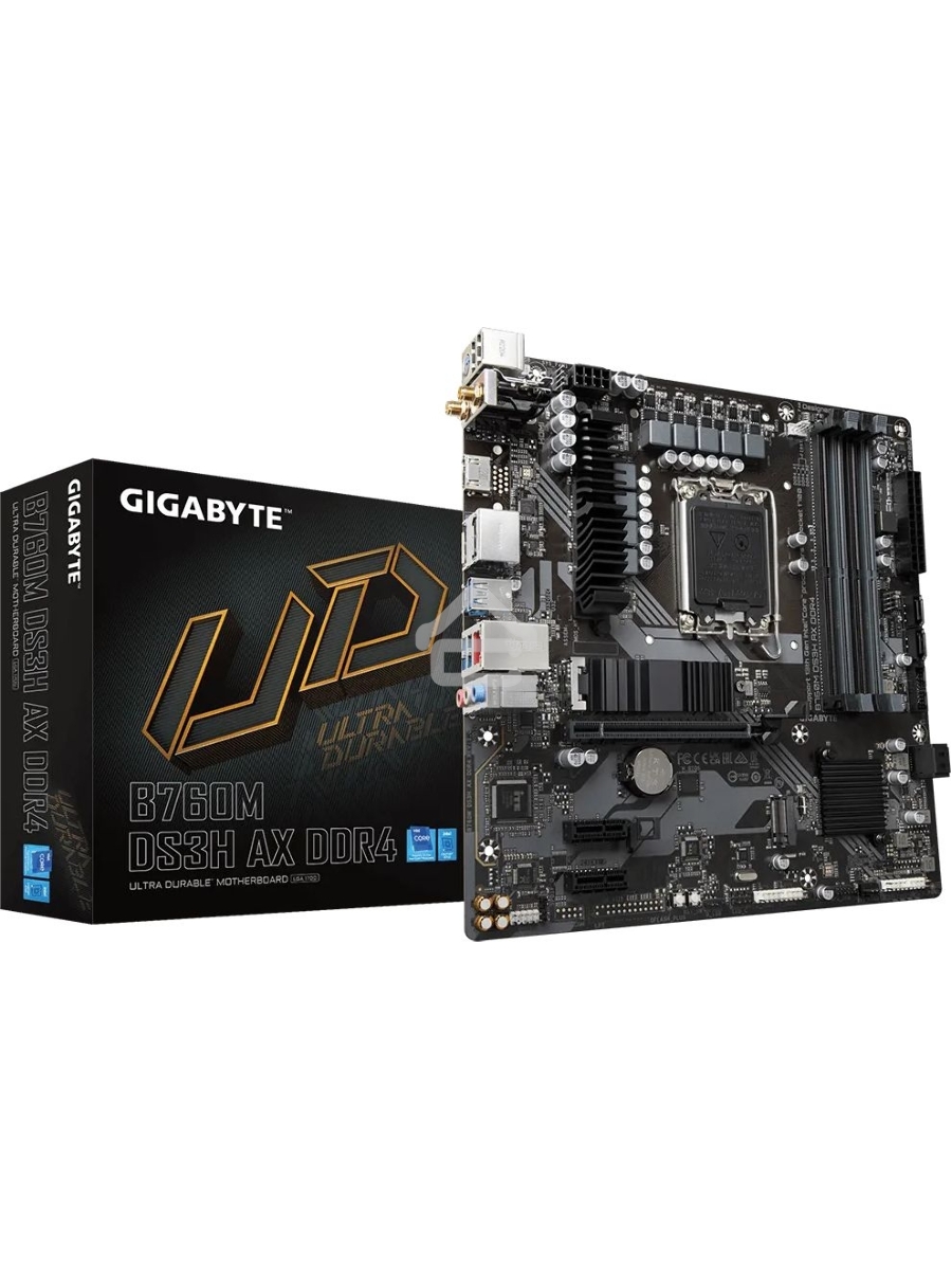 Материнская плата Gigabyte B760M DS3H AX DDR4, LGA 1700, Intel B760, 4xDDR4, 4xSATA, 2xM.2, 1xPCI-E 4.0 x16, 2xPCI-E 4.0 x1, 1xHDMI, 2xDP, 1x 2.5Gb LAN, 3xUSB 3.2 Gen 1, 2xUSB 2.0, 3x3.5 мм, 7.1, Micro-ATX