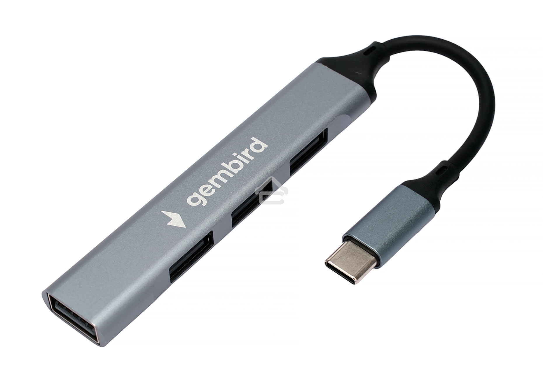 Разветвитель USB2.0 Gembird UHB-C201, 4xUSB2.0, кабель Type-C 10 см, алюминий, пакет