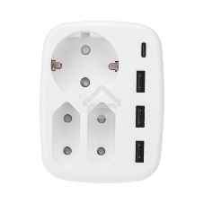 Тройник электрический 16А + 2х2,5А с заземлением + 3хUSB-A 2,4А + USB Type-C 3А, белый Rexant