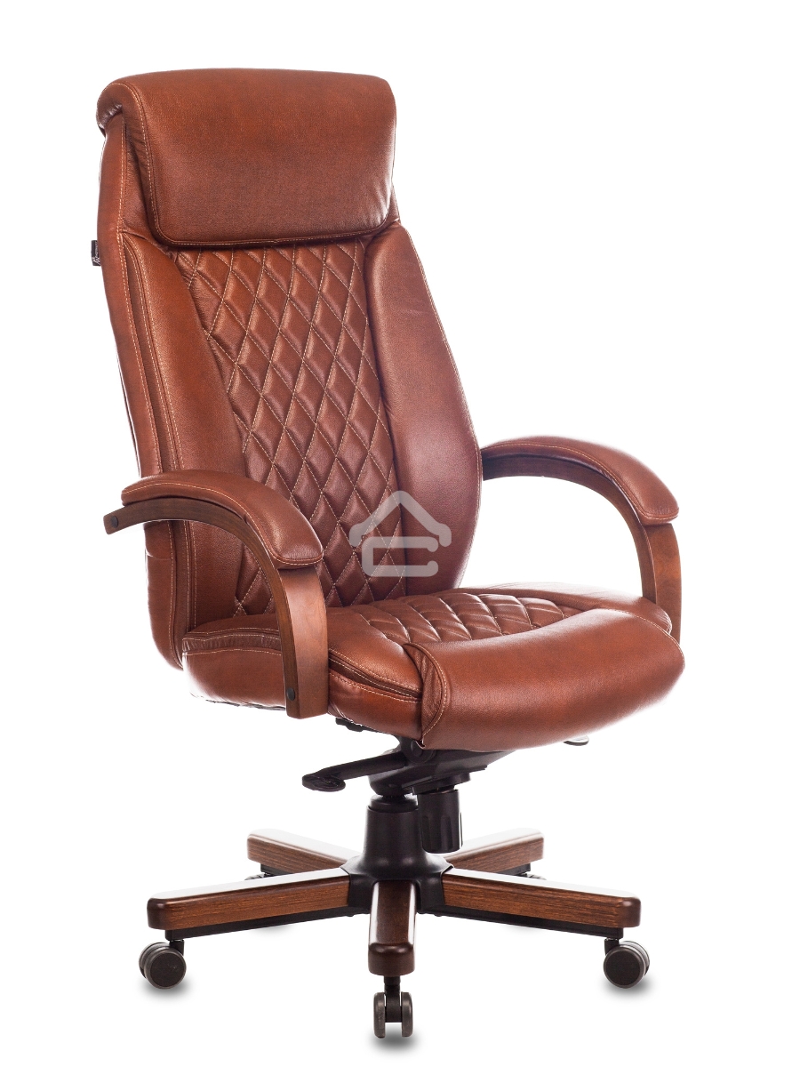 Кресло руководителя Бюрократ T-9924WALNUT светло-коричневый Leather Eichel, кожа, с подголов. крестовина металл/дерево
