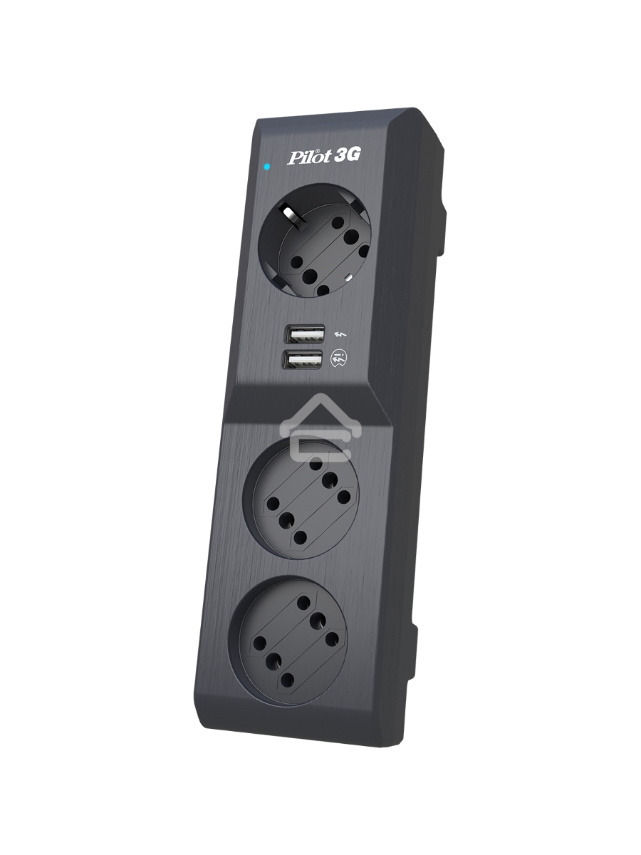 Сетевой фильтр Surge protector Pilot 3G 3xGP euro outlets, 10А/2.2кВа, 2xUSB, 10m, black