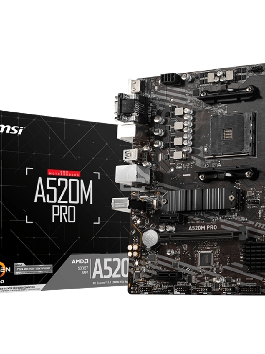 Материнская плата MSI A520M PRO, AM4, AMD A520, 2xDDR4, 4xSATA, 1xM.2, 1xPCIe 3.0 x16, 1xDVI-D, 1xHDMI, 1x 1Gb LAN, 2xUSB 2.0, 4xUSB 3.2 Gen 1, 3x3.5 мм, 7.1, mATX