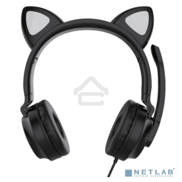 Гарнитура для игр и стриминга с подсветкой, складная, Qumo Game Cat черный (GHS 0034), подключение 1х3,5 Jack + питание USB
