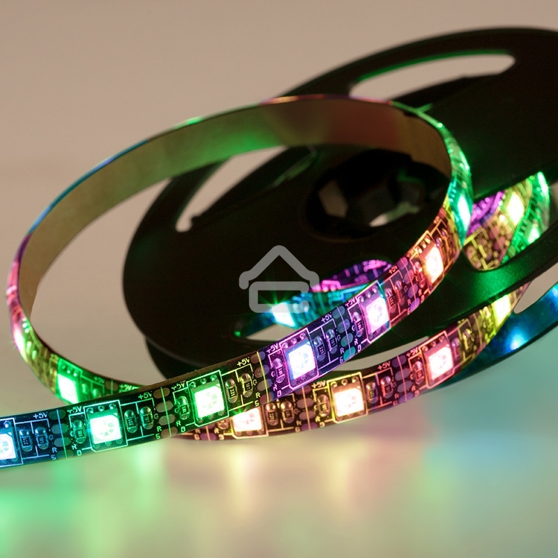 Лента светодиодная с USB коннектором 5 В, 10 мм, IP65, SMD 5050, 60 LED/m, цвет свечения RGB