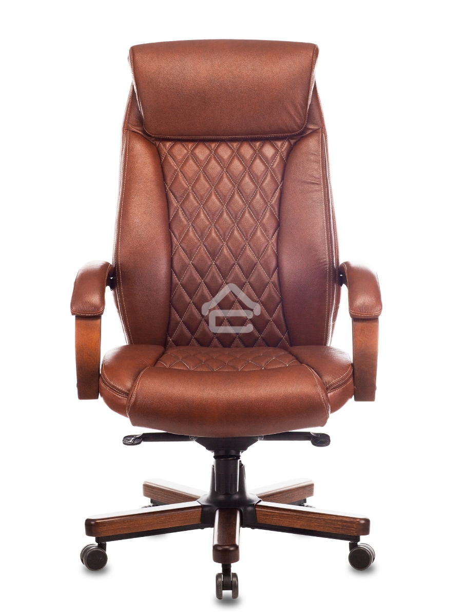 Кресло руководителя Бюрократ T-9924WALNUT светло-коричневый Leather Eichel, кожа, с подголов. крестовина металл/дерево