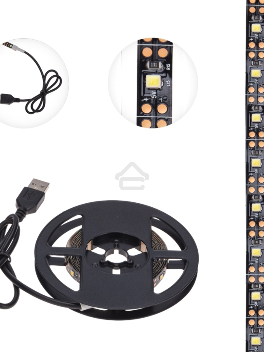 Лента LED с USB-коннектором 5 В IP23 SMD 2835 60 LED/м 2 м теплый белый (2700 K) LAMPER