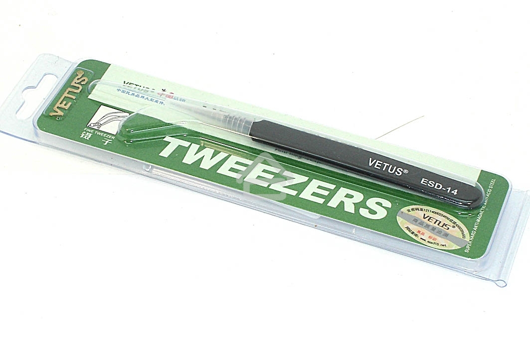 Пинцет Vetus ESD-14 антимагнитный, прямой, черный 115 мм