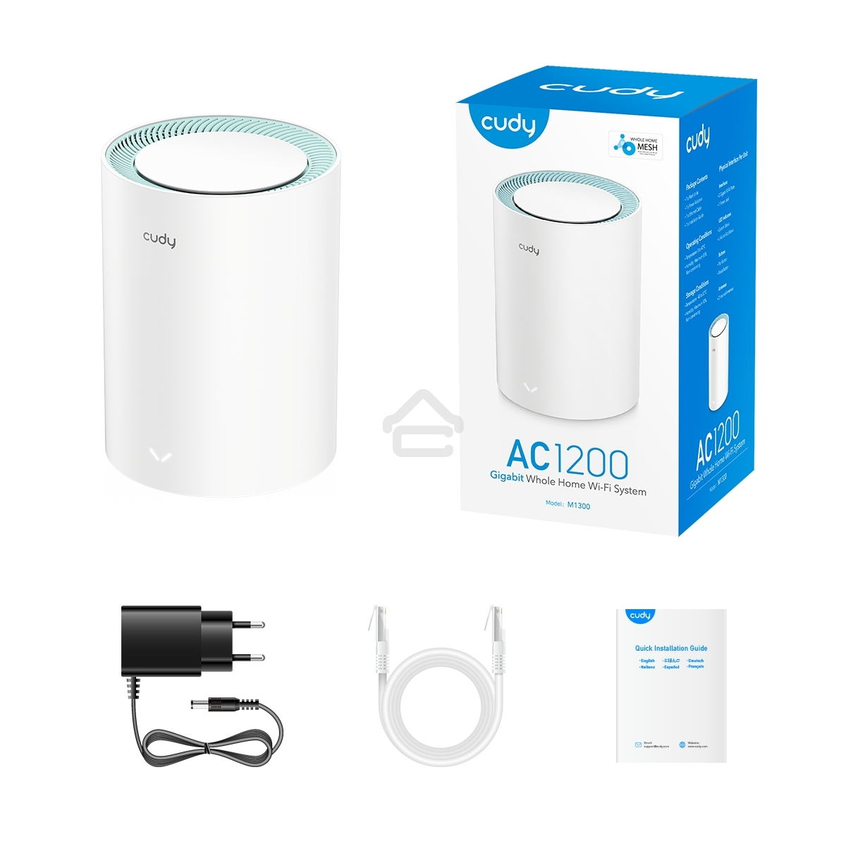 Бесшовный Mesh роутер Cudy M1300(1-Pack) AC1200 10/100/1000BASE-TX белый