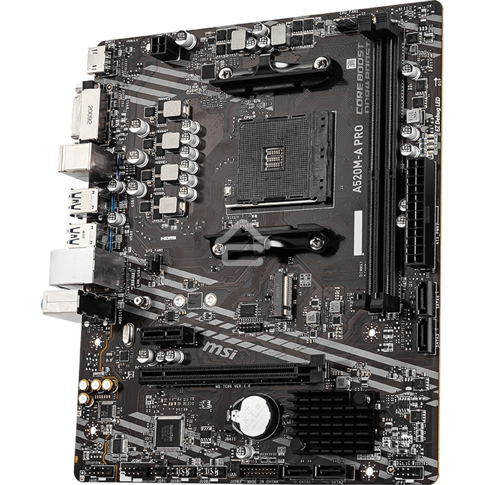 Материнская плата MSI A520M-A PRO, AM4, AMD A520, 2xDDR4, 4xSATA, 1xM.2, 1xPCIe 3.0 x16, 1xDVI-D, 1xHDMI, 1x 1Gb LAN, 2xUSB 2.0, 4xUSB 3.2 Gen 1, 3x3.5 мм, 7.1, mATX