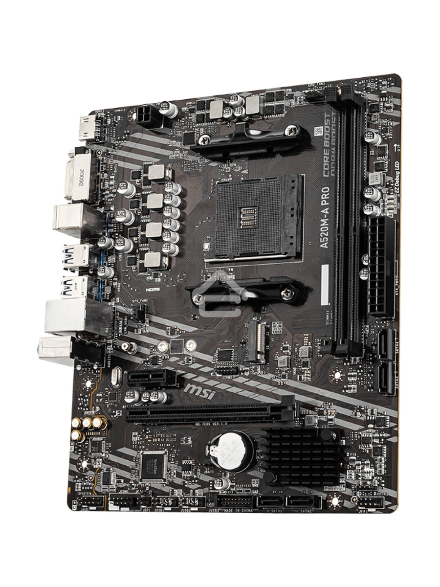 Материнская плата MSI A520M-A PRO, AM4, AMD A520, 2xDDR4, 4xSATA, 1xM.2, 1xPCIe 3.0 x16, 1xDVI-D, 1xHDMI, 1x 1Gb LAN, 2xUSB 2.0, 4xUSB 3.2 Gen 1, 3x3.5 мм, 7.1, mATX