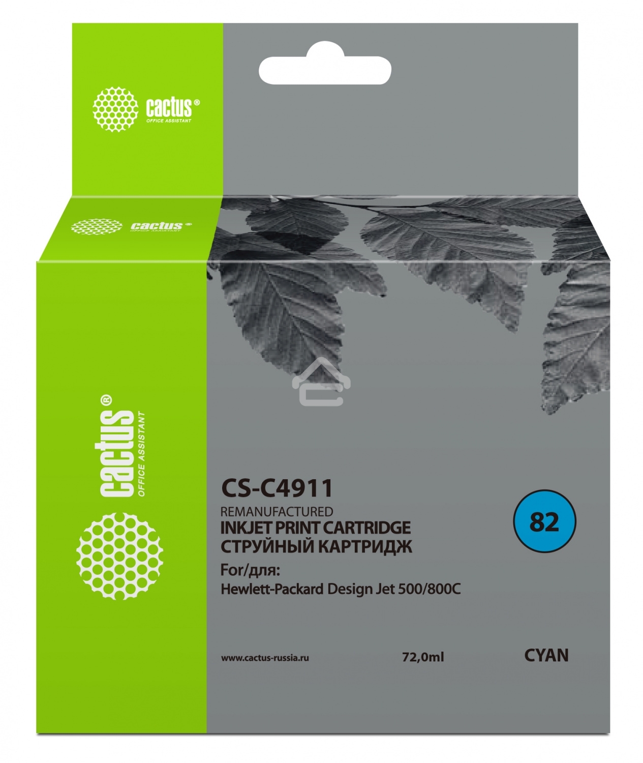 Картридж струйный Cactus CS-C4911 №82 голубой (72 мл) для HP Design Jet 500/800C
