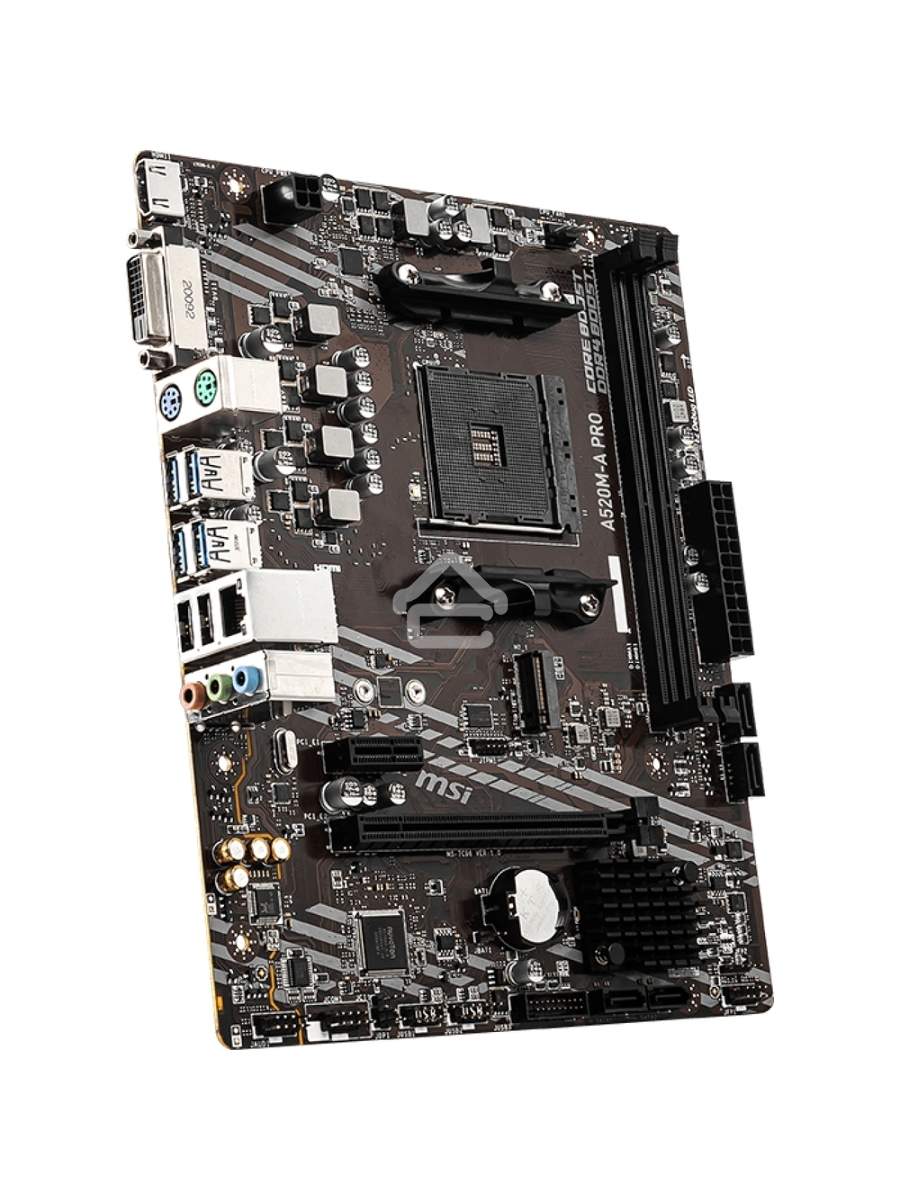 Материнская плата MSI A520M-A PRO, AM4, AMD A520, 2xDDR4, 4xSATA, 1xM.2, 1xPCIe 3.0 x16, 1xDVI-D, 1xHDMI, 1x 1Gb LAN, 2xUSB 2.0, 4xUSB 3.2 Gen 1, 3x3.5 мм, 7.1, mATX