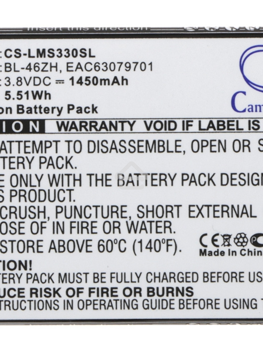 Аккумулятор CameronSinoCS-LMS330SL BL-46ZH для LG AS330, AS3753.8V / 1450mAh / 5.51Wh