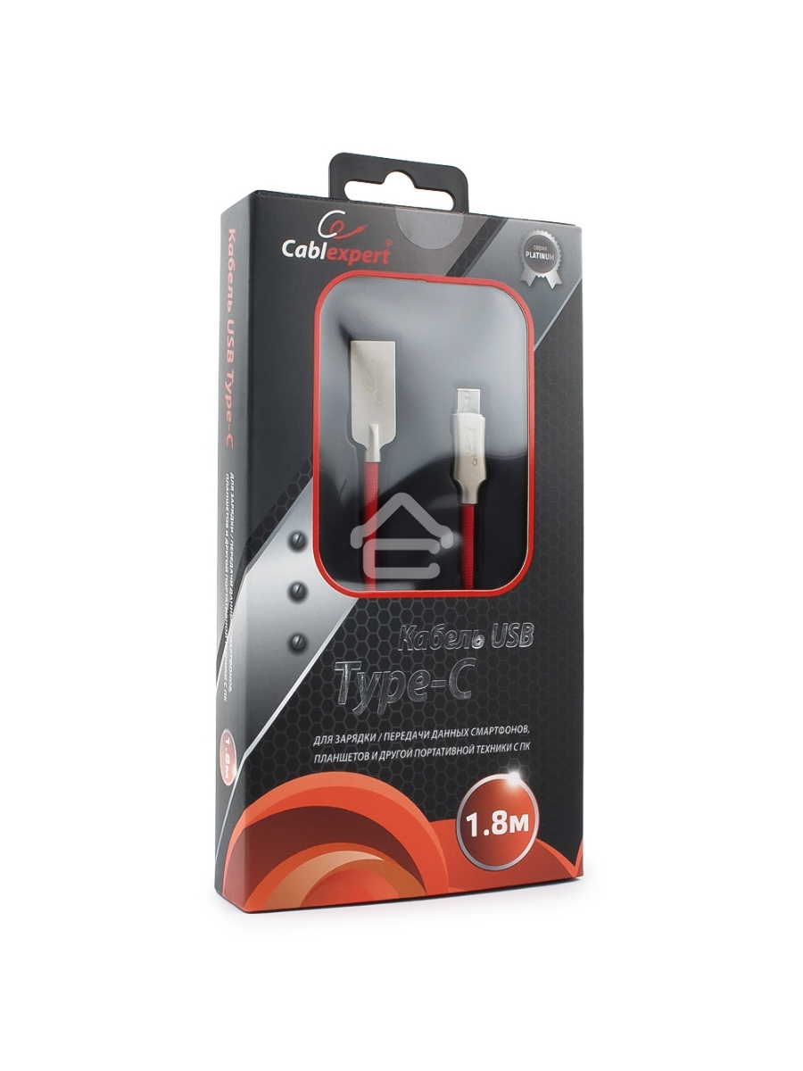 Кабель USB 2.0 Cablexpert CC-P-USBC02R-1.8M, AM/Type-C, серия Platinum, длина 1.8м, красный, блистер