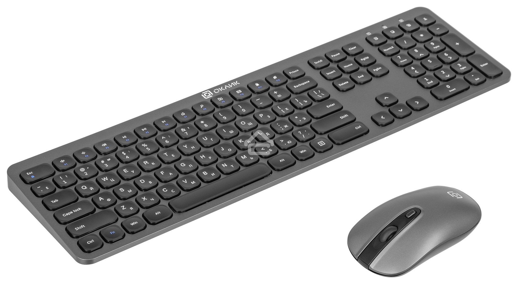 Клавиатура + мышь Оклик 300M клав:серый мышь:серый/черный USB беспроводная slim