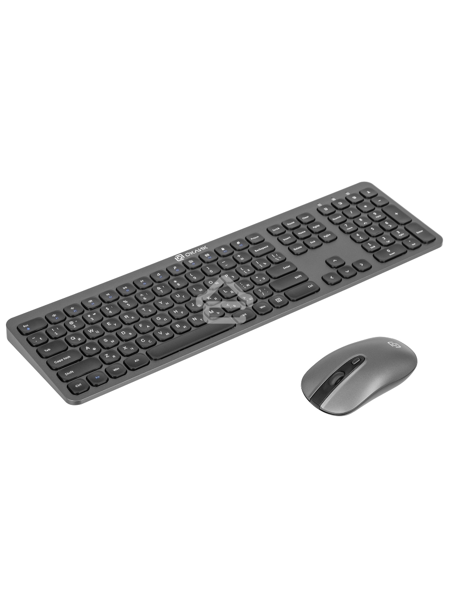 Клавиатура + мышь Оклик 300M клав:серый мышь:серый/черный USB беспроводная slim