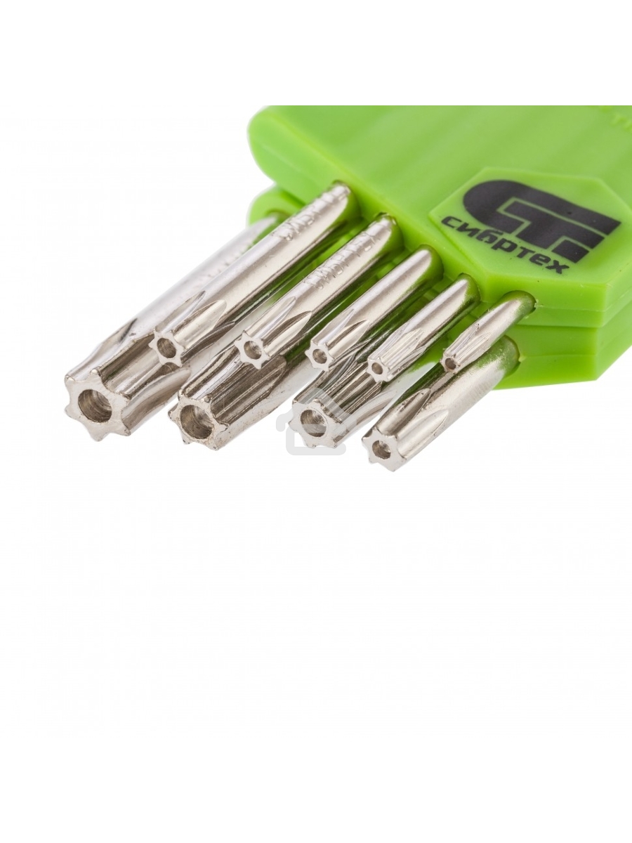 Набор ключей имбусовых Tamper-Torx, 9 шт., TT10-TТ50, 45x, закаленные, короткие, никель Сибртех