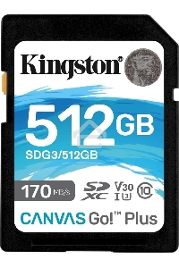 Флеш карта SD 512GB Kingston SDXC Class 10 UHS-I U3 V30 Canvas Go Plus 170MB/s