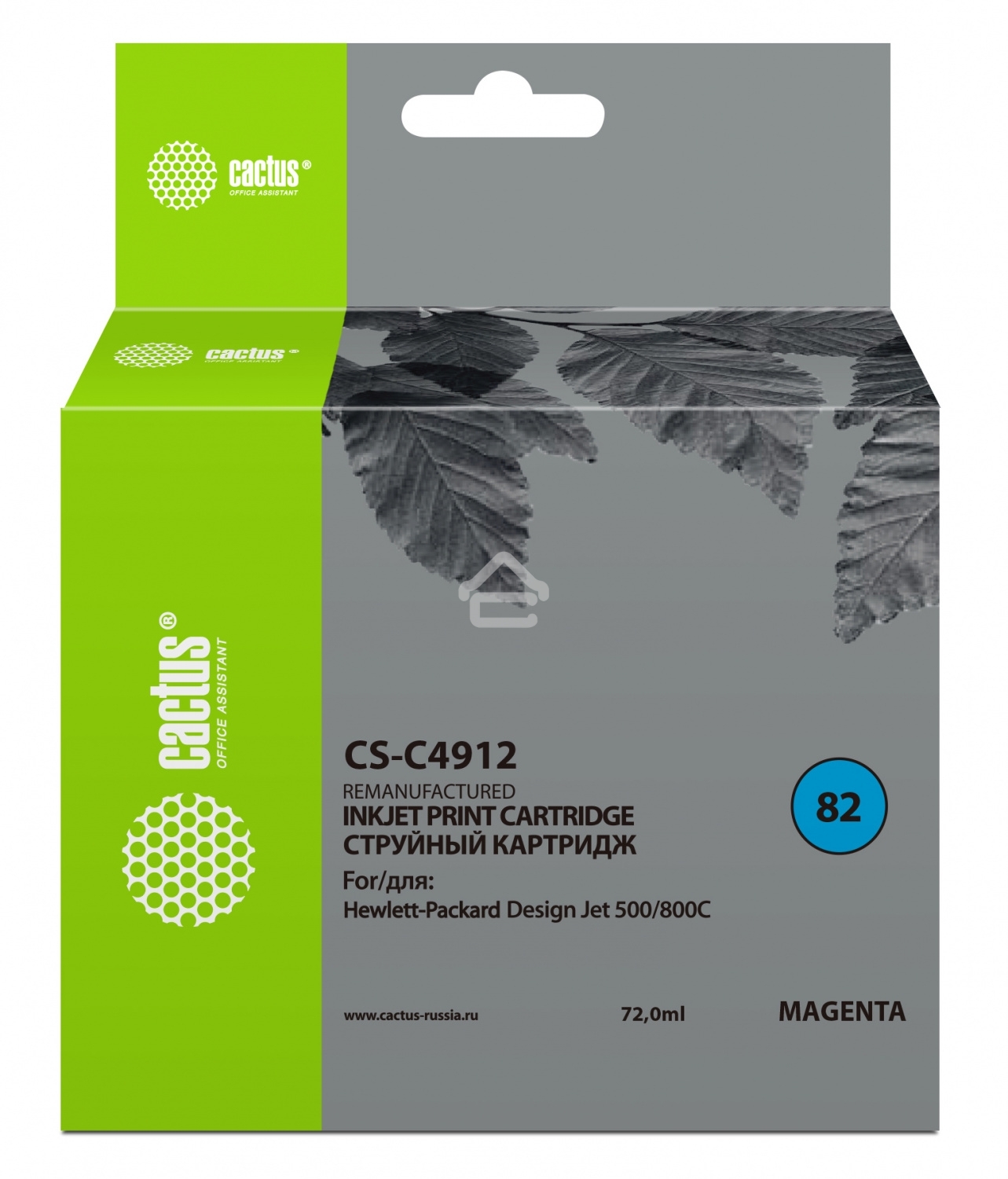 Картридж струйный Cactus CS-C4912 №82 пурпурный (72 мл) для HP Design Jet 500/800C