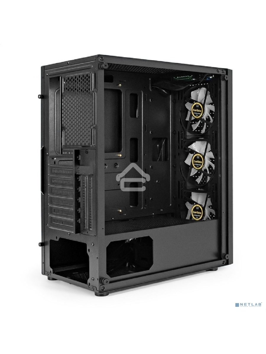 Корпус Miditower ExeGate EVO-8227 (ATX, без БП, 2*USB+1*USB3.0+HD Audio, черный, 3 вент. с RGB подсветкой, боковая панель - закаленное стекло)