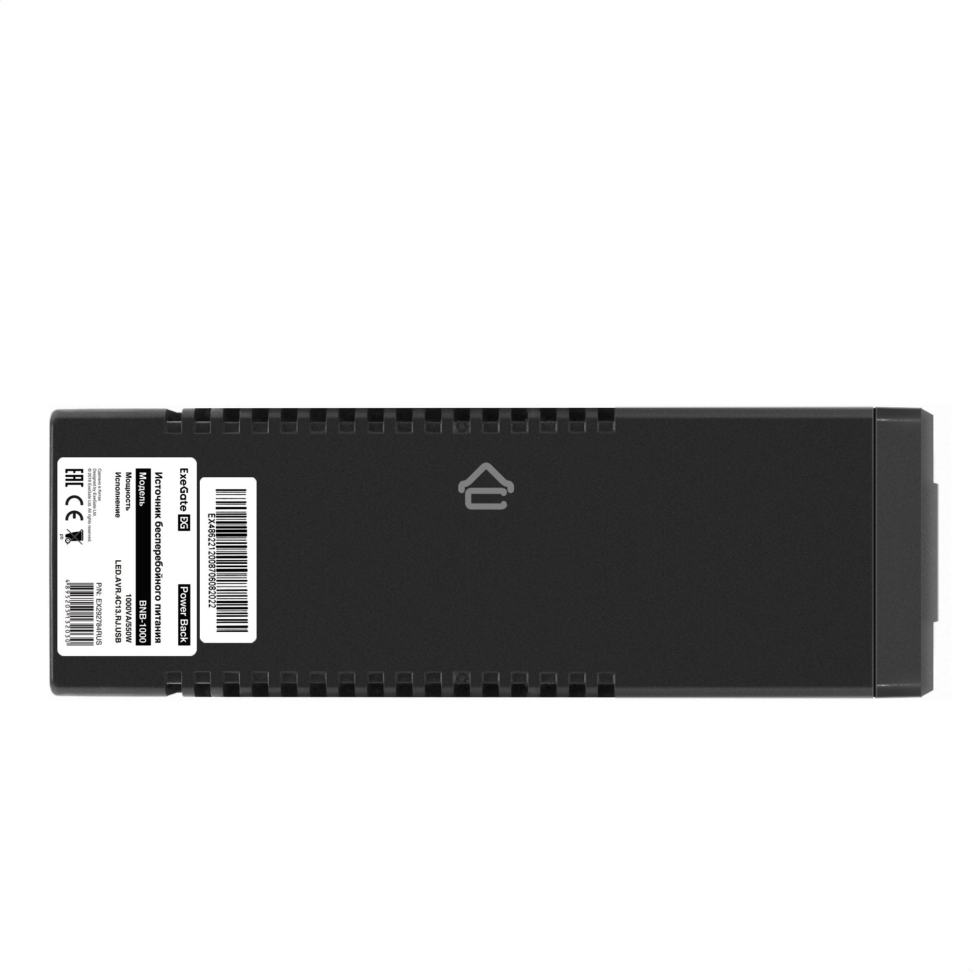 Источник бесперебойного питания ExeGate Power Back BNB-1000.LED.AVR.4C13.RJ.USB 1000VA/550W, LED, AVR, 4*C13, RJ45/11,USB, черный