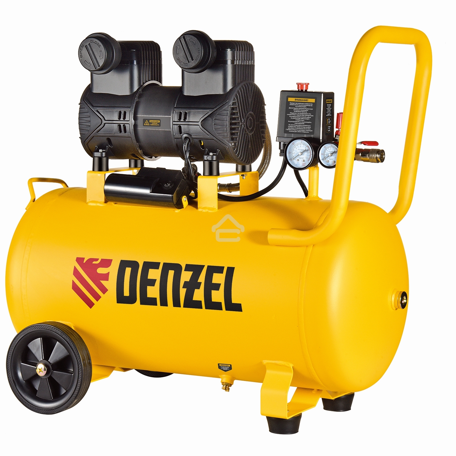 Компрессор безмасляный малошумный Denzel DLP-1500/50, 1,5 кВт, 50 л, 2850 об/мин, 250 л/мин