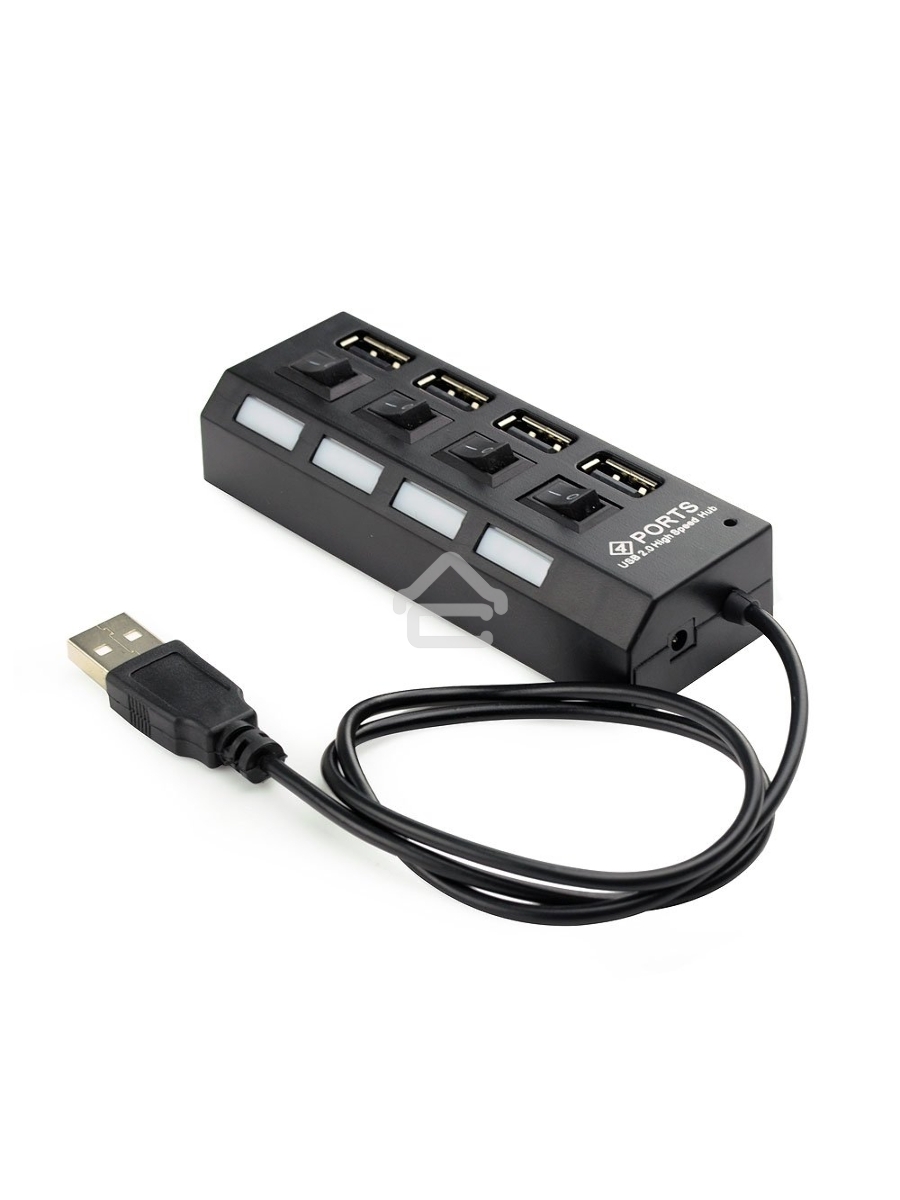 Концентратор USB 2.0 Gembird UHB-243-AD с подсветкой и выключателем, 4 порта, блистер