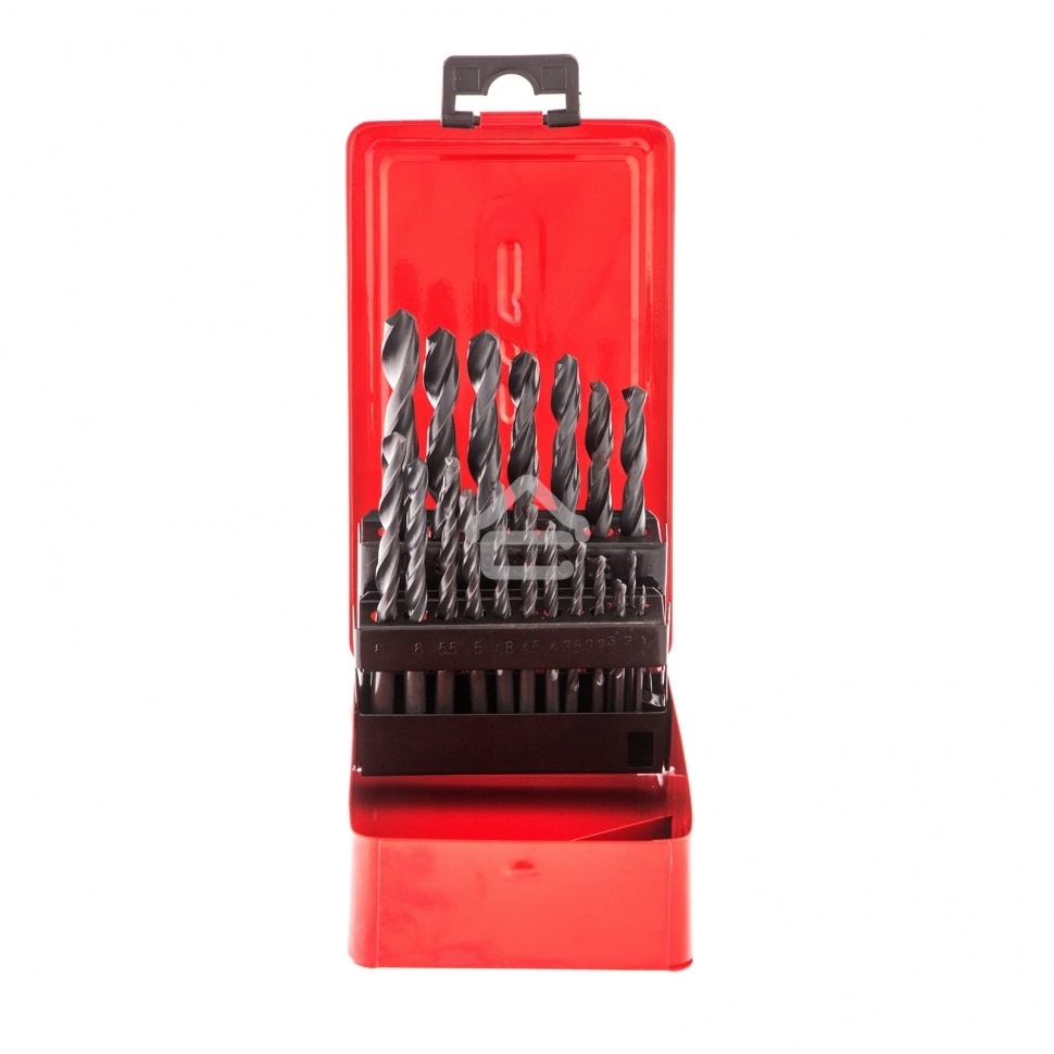 Набор сверл по металлу Sparta 1-10 мм (через 0,5 мм, 3,2, 4,8 мм), HSS, 21 шт, мет. бокс, цилин. хв.
