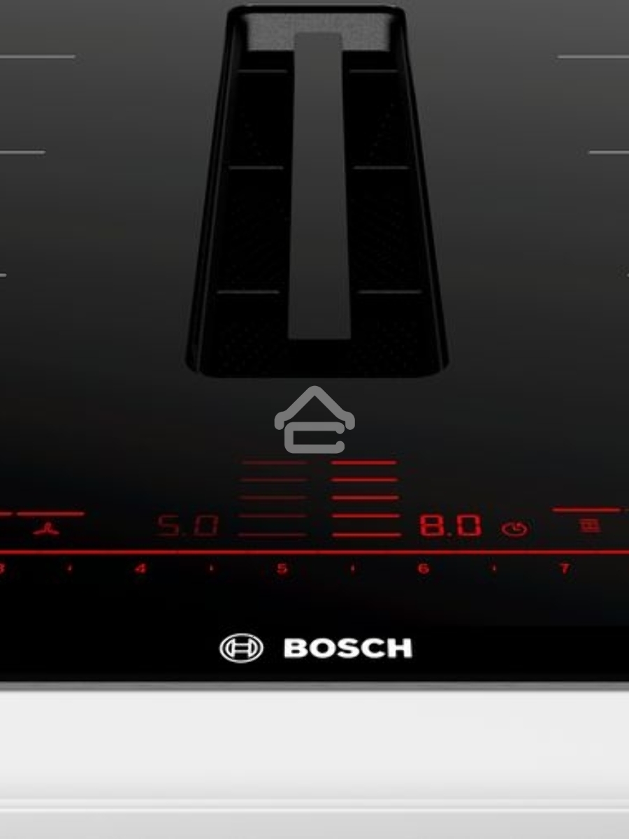 Индукционная варочная поверхность Bosch PXX875D67E с вытяжкой, черная, ширина 80см, 4 зоны нагрева, которые можно обьединить в две зоны FlexInduction, управление DirectSelect Premium, функции HomeConnect: удаленная диагностика, контроль и мониторинг, функ