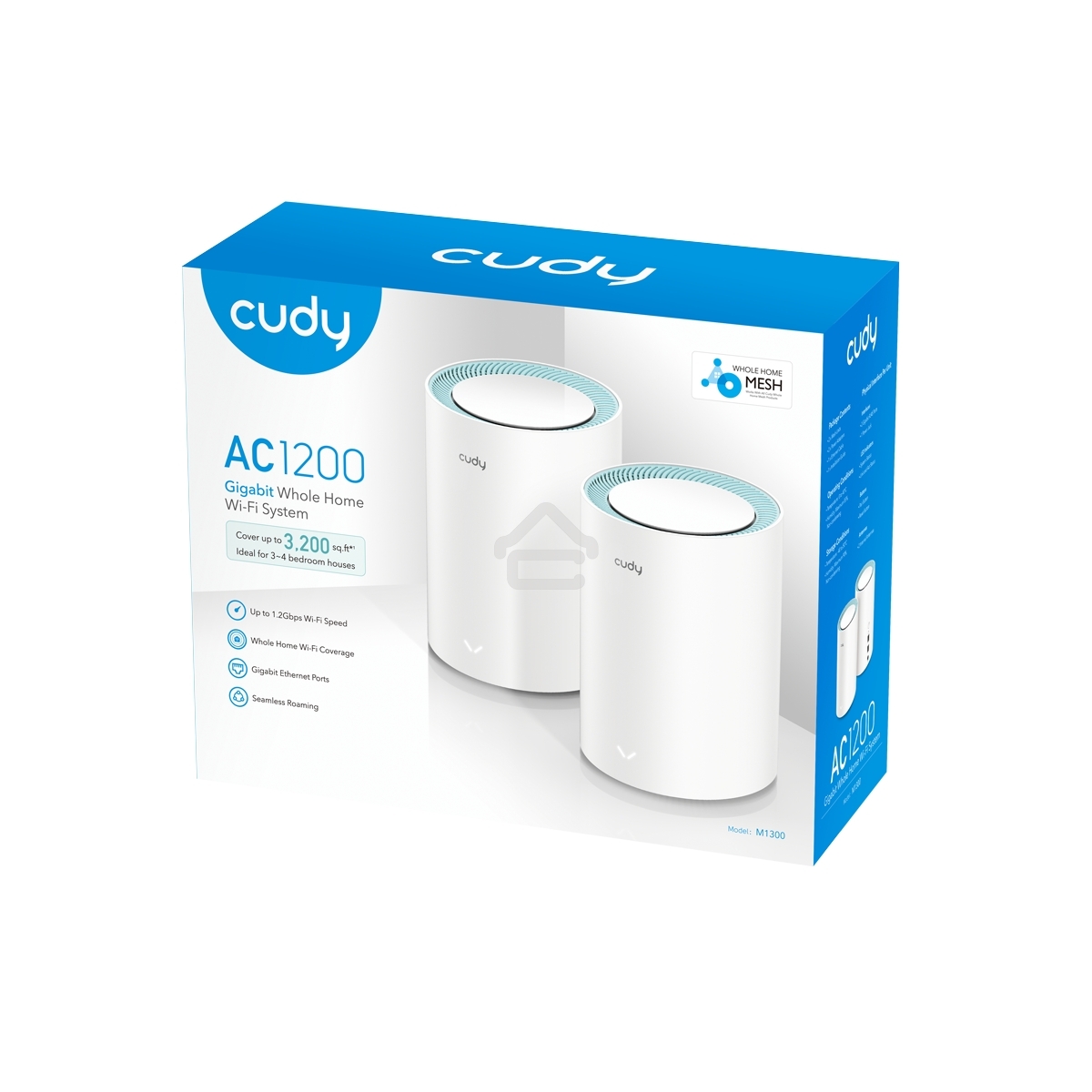 Бесшовный Mesh роутер Cudy M1300 (M1300 2-PACK) AC1200 10/100/1000BASE-TX/Wi-Fi белый (упак.:2шт)