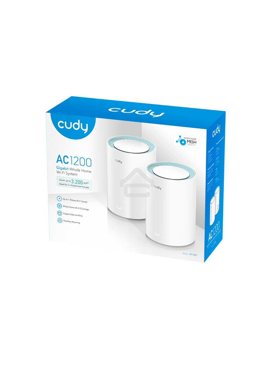 Бесшовный Mesh роутер Cudy M1300 (M1300 2-PACK) AC1200 10/100/1000BASE-TX/Wi-Fi белый (упак.:2шт)