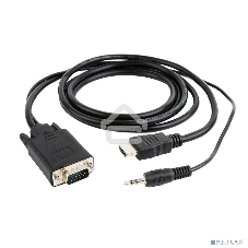 Кабель HDMI->VGA Cablexpert A-HDMI-VGA-03-5M, 19M/15M + 3.5Jack, медь, позол.разъемы, 5м, черный, пакет