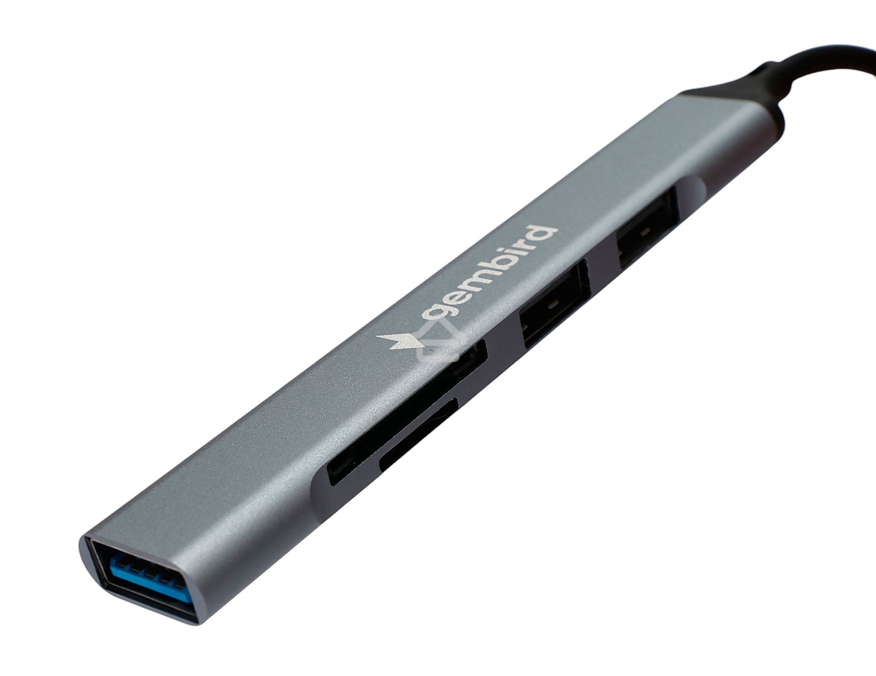 Картридер Type-C/USB-A (3.1) Gembird FD2-MSD-3, 5в1: 2xUSB2.0, USB3.1, SD/TF, кабель 10см, алюминий