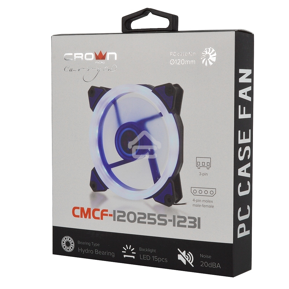 Вентилятор для корпуса Crown CMCF-12025S-1231 черный/синий, 120 мм, 1650 об/мин, 23 дБ, 3 pin