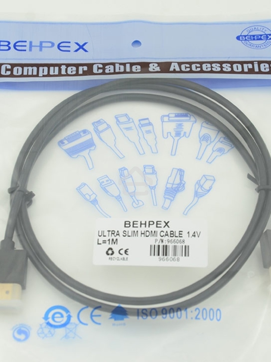 Кабель HDMI Gold Plated Connector, Ver1.4, Ultra Slim HDMI19 (m)/HDMI19 (m) 1м позолоченные контакты