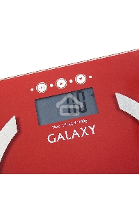 Весы многофункциональные Galaxy GL 4851, красный, электронные, эл. пит. «CR2032» в компл., макс вес 180 кг, сверхточ. элек. сенс. сист., ЖК-дисплей, авто. откл., индик. перег. и низ. зар., пам. изм. веса (10 чел.), опр. ур. жир., мышеч., кост. массы